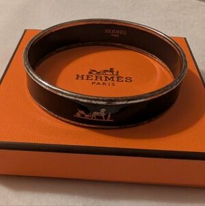 Hermes Emaille Bangle Black Silver With Gift Box GUC